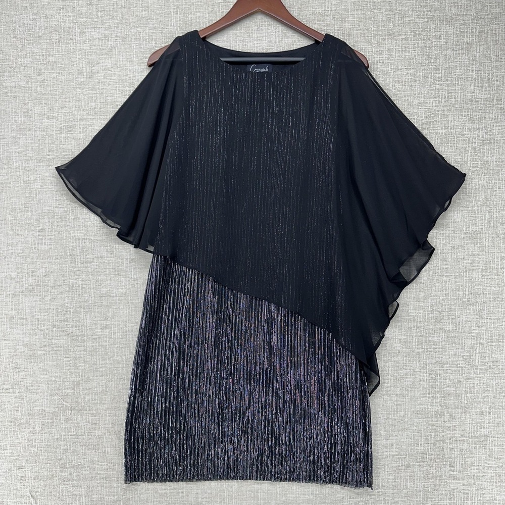 Connected Apparel Dress Womens 4P Black Metallic Chiffon‎ Shift Knee Length